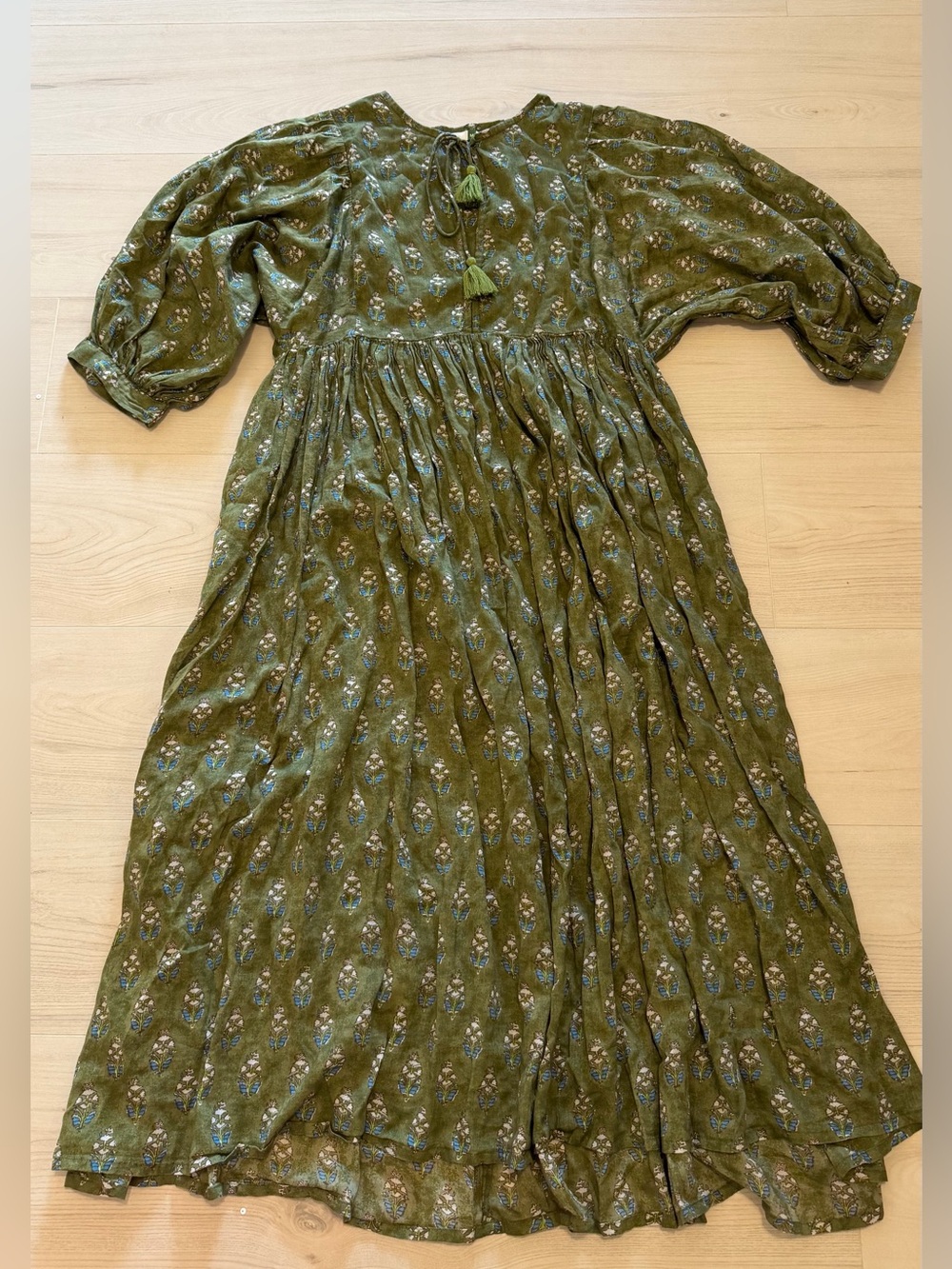 Dolma Olive Floral Tie-Front Midi Dress